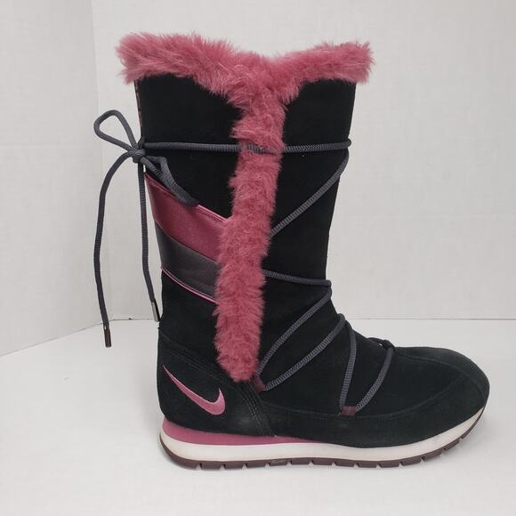 Nike ACG Winter Boots Women 11 Black Pink Suede Lace-Up Mid-Calf Snow Streetwear - Picture 1 of 16